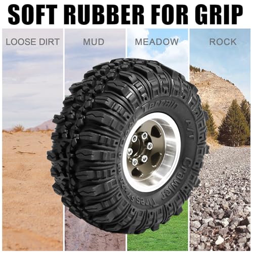 1.0 Beadlock Wheel Soft Tire Set RC Upgrade Part for Traxxas 1/18 TRX4M 1/24 RC Crawlers car Axial SCX24 FMS FCX24 Gladiator Bronco C10 JLU Deadbolt B17 Upgrade.(4Pcs/Set) - color: Bronze
