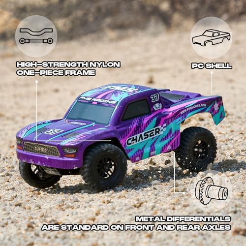 FCXㅤ FMS FSC24S 1/24 Chaser S RC Crawler, Short-Course Trucks with High Strength Nylon Frame, 2 Speed Switch Up to 26km/h, Hobby RC Car for Adults, Gifts (Purple) - color: Purple