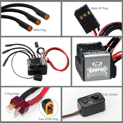 GOUPRC Upgrade Gen-2 60A Brushless ESC Electric Speed Controller Combo with BL3655 3900KV Brushless Motor Shaft 3.175mm Diameter Kit for 1/10 1/12 RC Off-Road Monster Truck Buggy Car - color: Grey 60a Esc & 3900kv