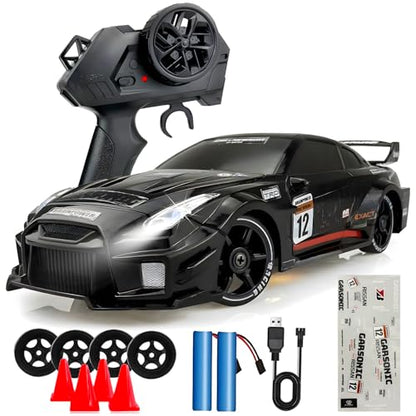 HTURCCOP 1:24 RC Drift 2.4GHz with LED Light Race Car Toys for Boys and Girls Aged 6+ Speed Adjustable up to 23Km/H, High-Speed RC Racing Cars Toy Gift for Boys & Girls - color: Black