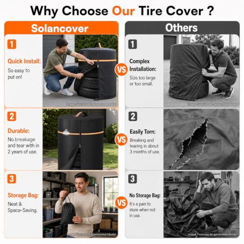 Spare Tire Cover Waterproof Outdoor丨Upgraded 420D Oxford Tire Cover for Trucks,SUV,Camper,RV & Trailer丨Heavy Duty Spare Tire Storage Bags Seasonal Fade-Resistant(Fits 4 Tires Within 35 Inch Diameter) - size: 36"D x 53"H
