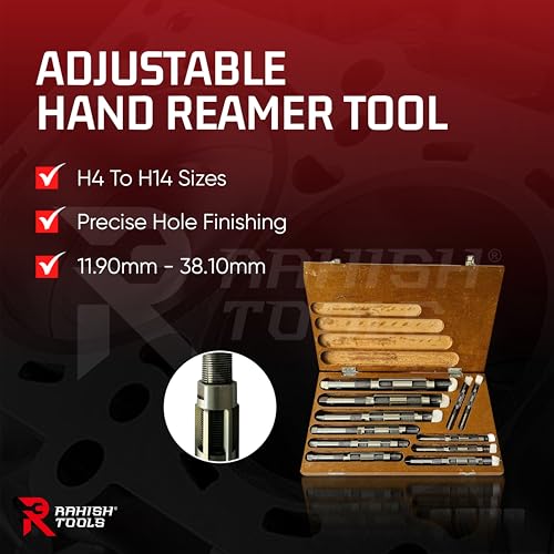 Adjustable Hand Reamer Tool H4 to H14 Sizes - 15/32" to 1-1/2” Reaming Tool for Precise Hole Finishing with 6 Carbon Steel Blades - Hand Tools Reamers for Metal & Wood - 11.90mm - 38.10mm | 6 Expandable Blades, Carbon Steel Build, 11.90-38.10mm Range, Pre