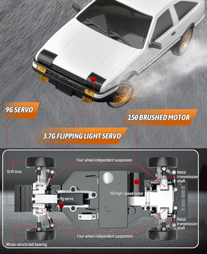 LD1801 1/18 AE86 RC Drift Car Initial D with 3 Upgraded 1200mAh Batteries | 2.4G 3-channel proportional drift toy with 150 motor and 10A ESC for hobby players - color: Ld1801