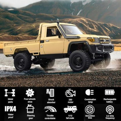 HLSFWDRIVE 1/12 RC Crawler MN82 Remote Control Rock Crawler RC Truck 4x4 | Land Cruiser Off Road Pickup All Terrain Full Proportional 2 Speed RTR 280 Motor 2 Batteries Adult