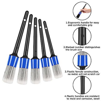 HMPLL 10pcs Car Detailing Kit, Premium Detailing Brush Set | Includes 5 Soft Car Detailing Brushes, 3 Wire Brush, 2 Air Vent Brush for Cleaning Car Interior and Exterior Detailing, Blue - color: Blue and White