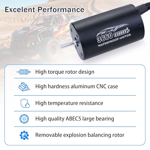 Surpass Hobby 3660 Brushless Motor 3300kv Waterproof 80A 4 Poles sensorless Shaft 3.175 Motor for 1/10 RC Racing Car - size: 3300KV, style: 3660 Motor