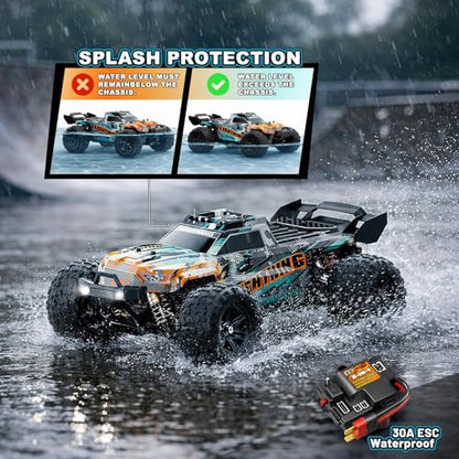 RC Cars 1:18 4WD High Speed Off-Road RC Truck 40 KM/H, Remote Control Car with Waterproof ESC, 2 Rechargeable 7.4V 1300mAh Batteries, Dual Body Shells, for Adults & Kids, Great Gifts for Outdoor Fun
