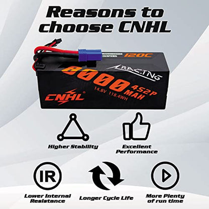 CNHL 4S Lipo Battery 8000mAh 120C 14.8V EC5 Plug Hard Case(2packs) | Delivers extended runtime and extra punch for 1/8 and 1/10 RC trucks, truggies, crawlers, big jumps, and heavy-duty bashing.
