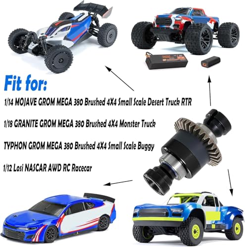 Assembled Differential 30T 0.8Mod for ARRMA 1/18 Granite GROM, Typhon GROM, 1/14 Mojave GROM, 1/12 Losi AWD RC Racecar, RC Front & Rear Universal Upgraded Metal Differential 2Pcs (Black/Black) - color: Black-black