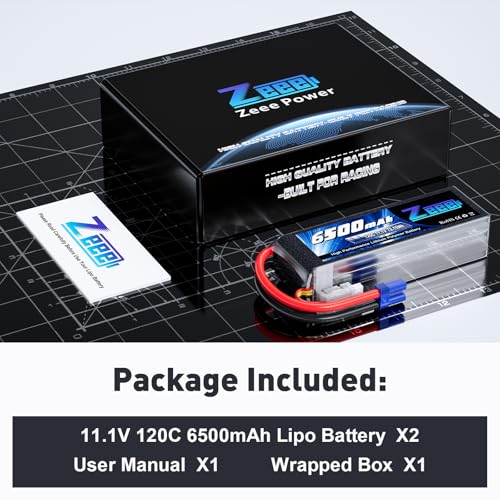 Zeee 3S Lipo Battery 6500mAh 11.1V 120C Soft Pack RC Battery with EC5 Connector for Helicopter Airplane Quadcopter RC Airplane RC Car Truck Boat(2 Pack)