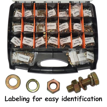 1008PCS Metric Bolt Assortment - Heavy Duty Grade 8.8 M4 M5 M6 M8 Metric Bolts and Nuts Assortment, Nut and Bolt Assortment Kit, Bolts and Nuts Kit (12-40mm), Yellow Zinc Plated, Corrosion Resistant