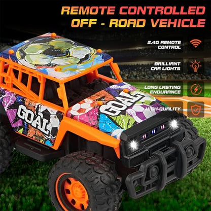 1:20 All Terrain Rc Car Toys, 20km/H Fast Off-Road Vehicle With 2.4 Ghz Remote Control, Outdoor Off Road Hobby Rc Truck With Night-Lights, Electric Vehicle For Kid, Boys, Beginner, Adults(Soccer )