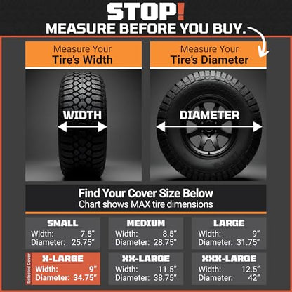 TIRESHIELD PRO Tire Covers Set of 4 - Heavy Duty All-Weather UV-Resistant Wheel Covers w/StormLock-System - Year-Round Protection for Your RV, Camper, Truck, Car & Trailer Tires w/ 32-34.75" Diameter - size: X-Large - Fits Tire Diameters 32-34.75", style: