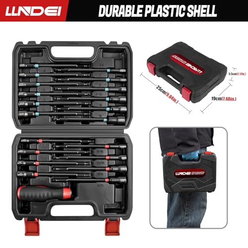 21-Piece Magnetic Nut Driver Set - SAE (1/4" to 9/16") & Metric (5mm to 15mm) Nut Driver Set with Non-Slip Grip Handle - Upgrade Cr-V Magnetic Socket set for Secure Fastening in Tight Spaces - size: 21pcs Nut Driver Set with Storage box