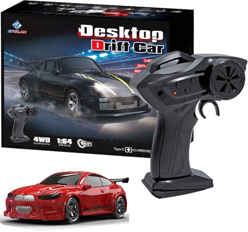 KF20 1:64 Scale Mini Drift RC Car with Full Proportional RTR 2.4GHZ Remote Control for Desktop Racing (RED) - color: Red