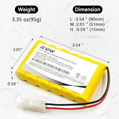 (2-Pack) 7.2V 800mAh Ni-Cd Battery with Tamiya Plug for RC Vehicles | Includes 2 USB charging cables; 6-cell AA pack with 4-inch wire for compatible RC cars, trucks, boats and toys.