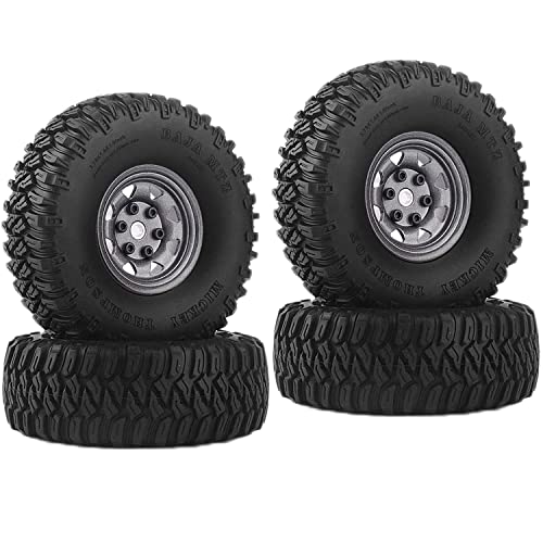 4PCS 1.55 inch Aluminum Metal Beadlock Wheels Rim Rubber Tires Set Replacement for 1/10 RC Crawler Car D90 TF2 Tamiya CC01 CC02 LC70 JIMNY Axial AX90069 Upgrade Parts (Grey) - color: Grey