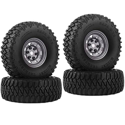 4PCS 1.55 inch Aluminum Metal Beadlock Wheels Rim Rubber Tires Set Replacement for 1/10 RC Crawler Car D90 TF2 Tamiya CC01 CC02 LC70 JIMNY Axial AX90069 Upgrade Parts (Grey) - color: Grey