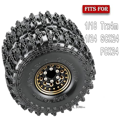 RC Full Brass 1.0" Beadlock Wheels and Tires for 1/18 Trx4m 1/24 SCX24 RC Crawler Car,1.0" Beadlock Wheels and Tires,RC Tires 1.0 Wheel Rim & Wheels Tires