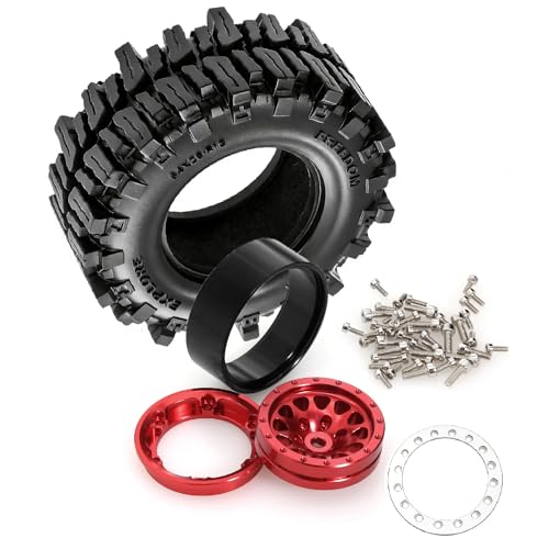 REDSPIDER RC 1.3inch Beadlock Wheels and Crawler Tires 64mm * 26mm Mud Slingers X Super Soft Sticky Tyres For RC 1/24 1/18 Scale Crawler TRX4M SCX24 FCX24 FCX18 (Red) - color: Brown