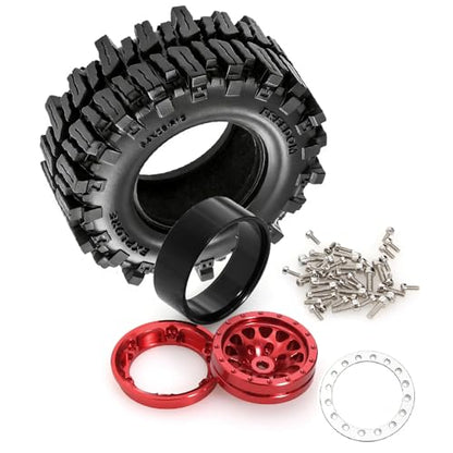 REDSPIDER RC 1.3inch Beadlock Wheels and Crawler Tires 64mm * 26mm Mud Slingers X Super Soft Sticky Tyres For RC 1/24 1/18 Scale Crawler TRX4M SCX24 FCX24 FCX18 (Red) - color: Brown