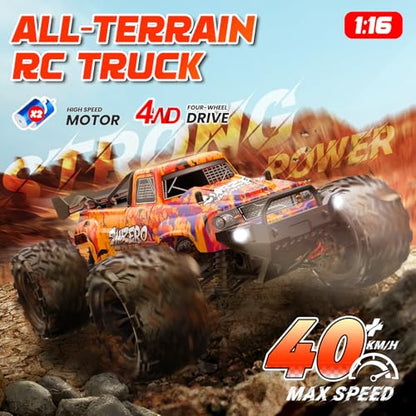 1/16 Scale Fast RC Cars, 40KM/H 4WD Off-Road High Speed Remote Control Trucks for Adults and Kids Boys, All Terrain Truck Toys Gifts - style: 9500E-RED