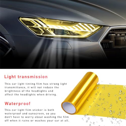 povtii Tint Vinyl Film Sticker Sheet Roll for Car Headlight, 12×48 Inch Auto Taillight Vinyl Wrap Film, Self Adhesive Fog Light Vinyl Film with Squeeze & Cutter, Car Accessories (Golden) - color: Golden