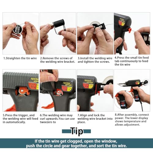 Soldering Gun Kit, 80W Adjustable Temp Soldering Iron with LED Display | 3 Tips, 3 Solder Wire Rolls, Desoldering Pump, Tweezers & Brass Wire Cleaner for Electronics Repair and DIY Welding