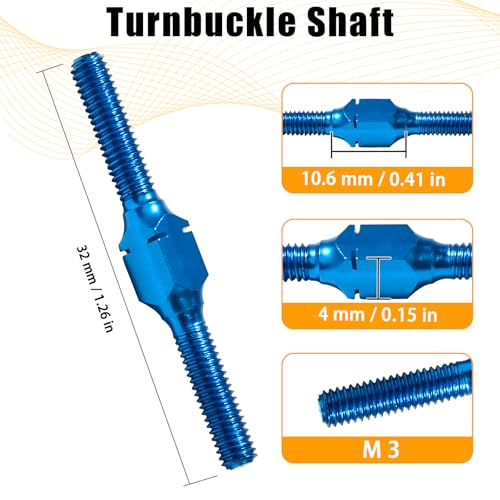 2PCS 3x32mm Aluminum Alloy Turnbuckle Shaft with M3 Threads, Push Rod Tie Rod Linkage Replacement for #54249, Compatible with 1/10 TAMIYA RC Crawlers Trucks On/Off-road Buggy Upgrade (Blue) - style: 2pcs-32mm #54249