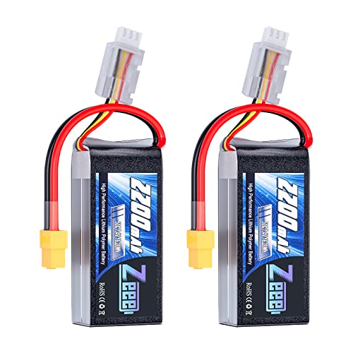 Zeee 2S Shorty Lipo Battery 2200mAh 7.4V 50C with XT60 Connector (2 Pack) | RC Battery Soft Pack for 1/16 Slash RC Car RC Truck RC Helicopter Airplane Quadcopter Drone RC Boat Racing Models