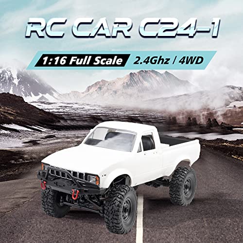 WPL C24 1/16 4WD RC Off-Road Pickup White | 2.4G RTR rock crawler with one upgraded 1200mAh battery, hobby gift for men