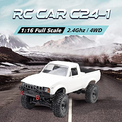 WPL C24 1/16 4WD RC Off-Road Pickup White | 2.4G RTR rock crawler with one upgraded 1200mAh battery, hobby gift for men