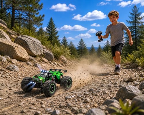 High Speed Xtreme RC Crusher 4WD Monster Truck – 2.4GHz Off-Road Remote Control Car with Lights, Suspension & Large All-Terrain Tires, Up to 8 MPH High-Speed RC Truck for Kids Ages 5+