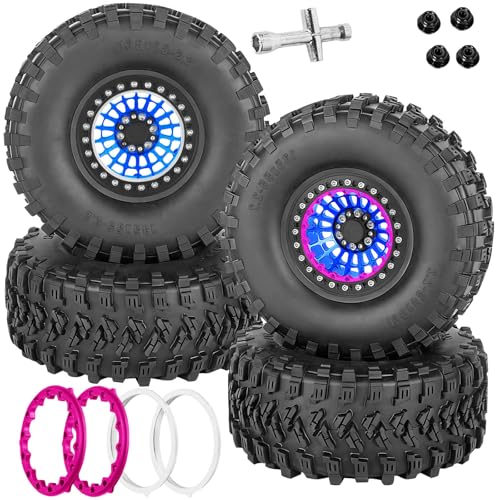 RC Aluminum 2.2" Beadlock Wheel Tires Set for 1/10 RC Crawler Car,TRX6 TRX4 SCX10 II III 90046 D90 Gen8 MST CFX VS4-10,RC Wheels 2.2 Beadlock Wheel Rims,(4PCS) Navy Blue - color: Navy Blue -(Rc Wheels Tires)