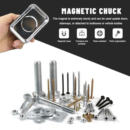 Sun Walker 2 PCS Magnetic Tray Holders, Stainless Steel Thickened Rectangle Tray Set with Strong Magnet, Heavy Duty Magnetic Trays for Screws Bolts Nuts Washers Pins (3.6"×2.5" Square) - color: 3.6"×2.5" Square