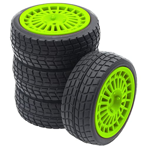 OD2.75'' Nylon 12mm Hex Hub Wheel Rims & Rubber Tires Compatible with HSP Tamiya HPI Traxxas 1/10 1/12 On-Road Car,WLtoys 144001 A959 124018 LaTrax RC Buggy (Green) - color: Green