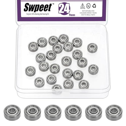 Swpeet 24Pcs 623ZZ Ball Bearings Assortment Kit, 3 x 10 x 4mm Bearing Steel Deep Groove Bearings, Miniature Bearings, Double Shielded - size: 623ZZ-24PCS, style: Bearing Steel