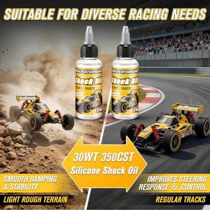 2 Bottles Racing Silicone Shock Oil 30WT 350CST | RC Car Shock Oil for Lubricating R/C Radio Controlled Cars and All Types of Vehicles, RC Shock Oil, Does Not Evaporate