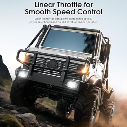 RC Semi Truck, 1:18 Scale RC Crawler, MN-333 Remote Control Car, 2.4GHz 4WD All Terrain Off Road RC Truck Transport Vehicle with LED Lights and 2 Batteries for Adults (Silver) - color: Silver