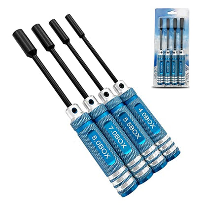 4Pcs Nut Driver Set RC Tool Set Hex Nut Driver for RC Vehicle RC Helicopters FPV Drones Cameras Appliances Repair 4mm 5.5mm 8mm 7mm Nut Driver (blue) - color: Blue
