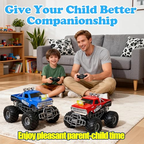 Highspeed Entry Level red rc Monster Truck with Light Spray 2.4GHz Upright 360 Rotate 4WD Monster Trucks rc Cars, 20+ KM/H Monster Trucks 70min (Max) Runtime,Back-to-School Season Toddler Toy 8-12 - color: Bigfoot-red