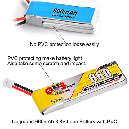 Crazepony 660mAh 1S LiPo Battery, 4PCS 3.8V LiHV Batteries 90C/180C JST-PH2.0 Connector for Eachines Trashcan Emax Tinyhawk Freestyle II Snapper7 Mobula7 75mm Micro FPV Racing Drone