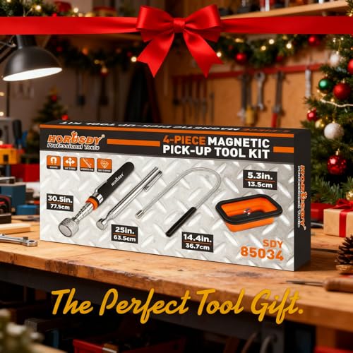 HORUSDY 4 - PIECE Magnetic Pickup Tools Kit | Extendable Telescoping Magnet Pick Up Tool Set 7-30.5” & 5-25” | Bend-It Flexible Magnetic Sweeper | Collapsible Parts Tray for Garage Workshop Yard - style: 4-Piece Magnetic Tray & Stick - Collapsible