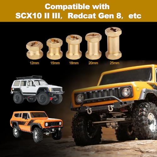 HobbyPark RC Brass Spacers 12mm Wheel Hex Hubs Extenders for 1/10 RC Crawler Axial SCX10 Wheels Extension Hex Drive Adapter (18mm)