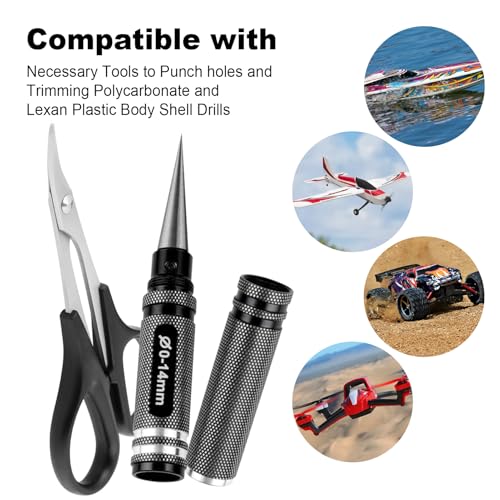 Hobbypark 0-14mm Hole Puncher Reamer w/Sleeve and Curved Scissors Set Universal Tool for RC Car Body Shell Lexan Plastic (with Black Reamer)