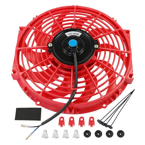 JDMSPEED New Universal 12V Engine Cooling Fan Slim Pull Push Racing Electric Radiator Red 12" - color: Red, size: 12 Inch