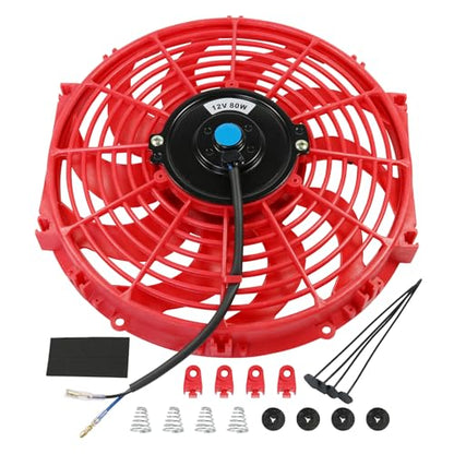 JDMSPEED New Universal 12V Engine Cooling Fan Slim Pull Push Racing Electric Radiator Red 12" - color: Red, size: 12 Inch
