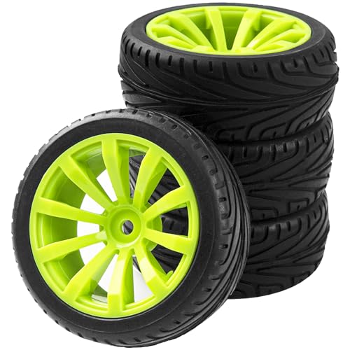 10-Spoke RC 12mm Hex Hub Wheel Rims & Rubber Tires Compatible with HSP Tamiya HPI Kyosho 1/10 On-Road Touring Car,WLtoys 1/14 144001 Traxxas 1/16 Slash RC 1/18 A959B Buggy (Green) - color: Green