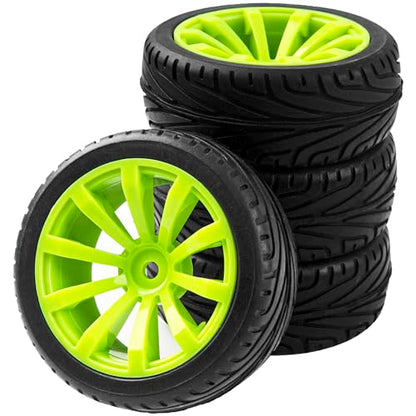 10-Spoke RC 12mm Hex Hub Wheel Rims & Rubber Tires Compatible with HSP Tamiya HPI Kyosho 1/10 On-Road Touring Car,WLtoys 1/14 144001 Traxxas 1/16 Slash RC 1/18 A959B Buggy (Green) - color: Green