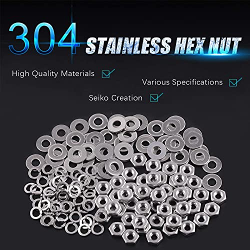 Swpeet 150Pcs SAE 304 Stainless Steel #8-32" Hex Nuts and #8 Flat Washers with #8 Split Lock Washers Assortment Kit, Coarse Thread Hexagon Nut for Home Automotive Shop Use - size: #8-32 Hex Nuts & Washers